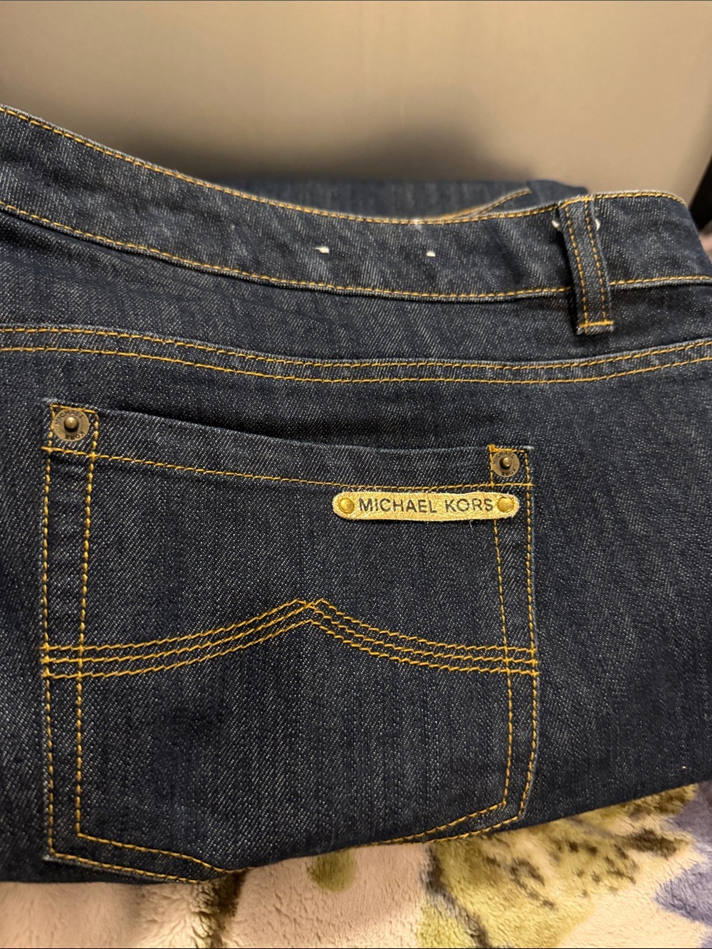 Michael Kors Dark Indigo Straight-Leg Jeans with Gold Trim